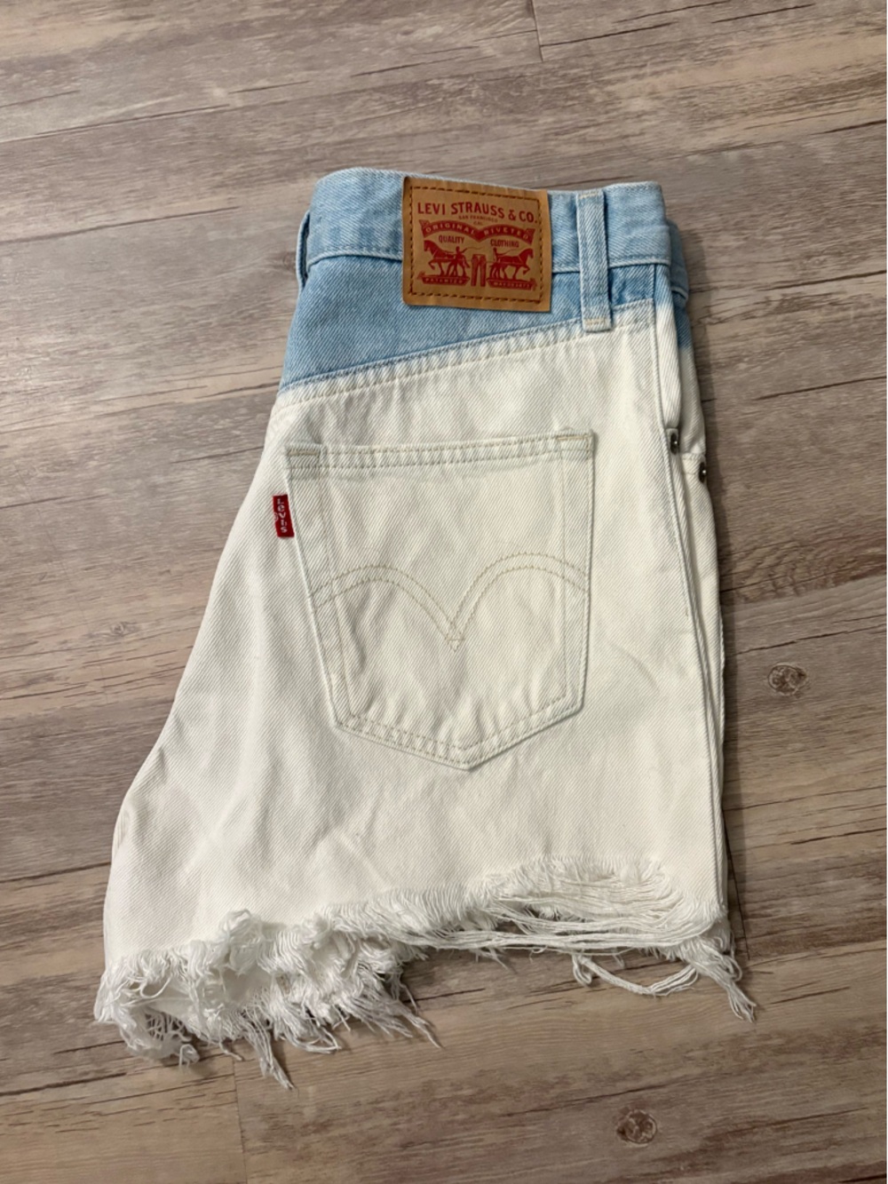 Levi's Bi-Tone Denim Cutoff Shorts - Light Blue & White